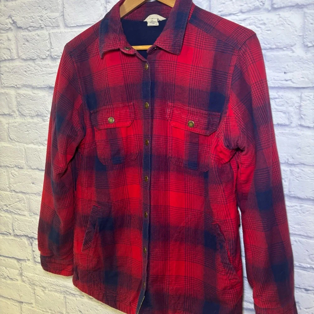 DULUTH TRADING FREE SWINGIN FLEECE LINED PLAID FLANNEL SHIRT JACKET SHACKET Med